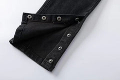 Black Vintage Wash Dual Panel Pocket Snap Flare Leg Denim