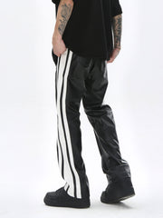 Black Side Stripe Leather Track Pants