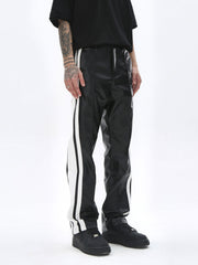 Black Side Stripe Leather Track Pants