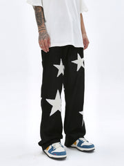 Black Star Towel Patch Stacked Wide Leg Denim