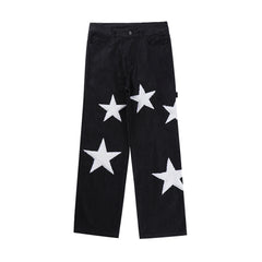 Black Star Towel Patch Stacked Wide Leg Denim