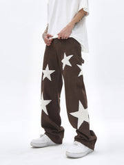 Brown Star Towel Patch Stacked Wide Leg Denim