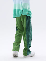Green Color Block Knit & Velour Sweatpants