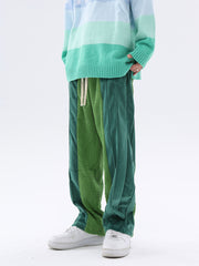 Green Color Block Knit & Velour Sweatpants