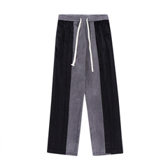 Black Color Block Knit & Velour Sweatpants