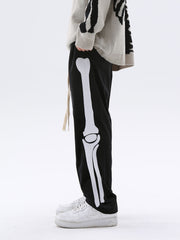 Black Skeleton Side Leg Patch Velour Sweatpants