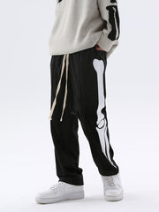 Black Skeleton Side Leg Patch Velour Sweatpants