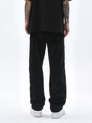 Black Crosshatch Knit Side Stripe Velour Sweatpants