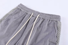 Grey Crosshatch Knit Side Stripe Velour Sweatpants
