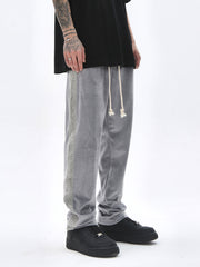 Grey Crosshatch Knit Side Stripe Velour Sweatpants