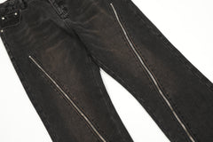 Black Vintage Wash Curved Zip Flare Leg Denim