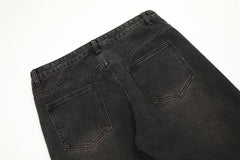 Black Vintage Wash Curved Zip Flare Leg Denim