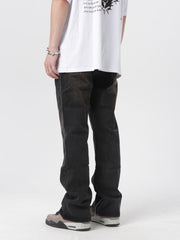 Black Vintage Wash Curved Zip Flare Leg Denim