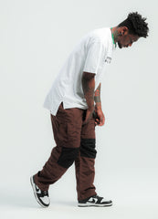 Brown & Black Knee Gusset Strap Waistband Cargo Tech Pants
