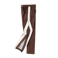 Brown Side Split Stripe Velour Zip Leg Sweatpants