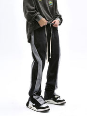Black Side Split Stripe Velour Zip Leg Sweatpants