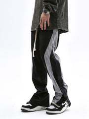 Black Side Split Stripe Velour Zip Leg Sweatpants