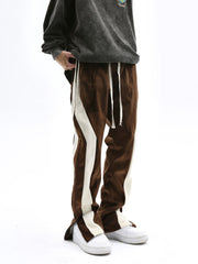 Brown Side Split Stripe Velour Zip Leg Sweatpants