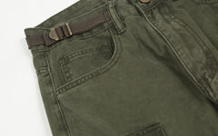 Army Green Vintage Wash Multi-Pocket Cargo Twill Pants