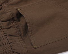 Brown Drawstring Waist Double Front Zip Pocket Twill Pants
