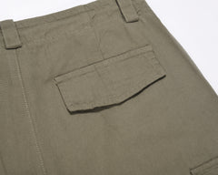 Green Drawstring Waist Flap Pocket Wide Leg Cargo Pants