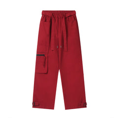 Red Dual Zip & Flap Cargo Pocket Wide Leg Pants