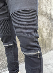 Black Paneled Knee Zip Biker Skinny Denim