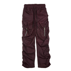 Purple Dual Zip Pocket Ruched Nylon Pants