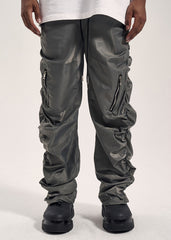 Grey Dual Zip Pocket Ruched Nylon Pants