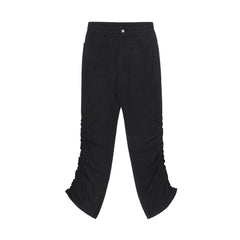 Black Ruched & Stacked Flare Leg Twill Pants