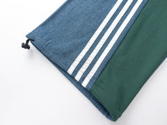 Green & Blue Denim Dual Fabric Triple Stripe Sweatpants