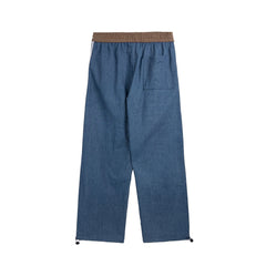 Brown & Blue Denim Dual Fabric Triple Stripe Sweatpants