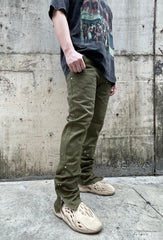 Green Double-Front Ankle Zip Twill Pants