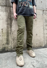 Green Double-Front Ankle Zip Twill Pants