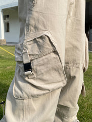 Off-White Diagonal Buckle Pocket Wide Leg Cargo Twill Pants