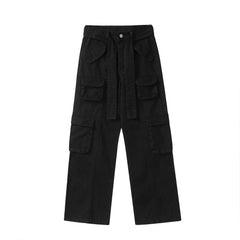 Black Vintage Wash Belted Multi-Pocket Cargo Twill Pants