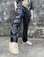 Black Snap Cargo Leather Pants