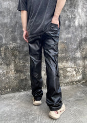 Black Snap Cargo Leather Pants