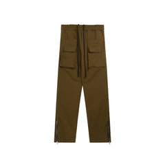 Brown 3D Flap Pocket Zip Flare Leg Knit Pants