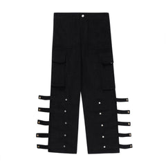 Black Snap Leg Band Cargo Corduroy Pants