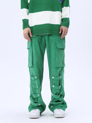 Green Snap Leg Band Cargo Corduroy Pants