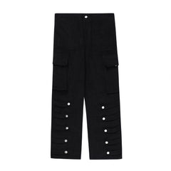 Black Snap Leg Band Cargo Corduroy Pants