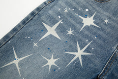 Blue Bleach Star Print Flare Leg Denim