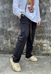 Black Dual Snap Classic Cargo Twill Pants