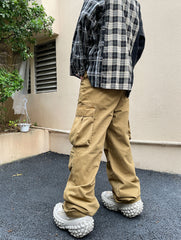 Khaki Army Zip Multi-Pocket Cargo Twill Pants