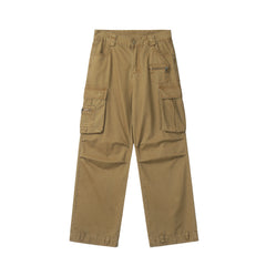 Khaki Army Zip Multi-Pocket Cargo Twill Pants