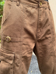 Brown Flap Cargo Pocket Twill Work Pants