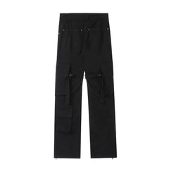 Black Large Flap Pocket Zip Flare Leg Pants