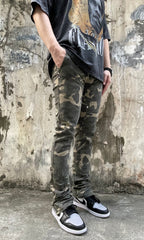 Camo Vintage Wash Double-Front Split Hem Skinny Denim