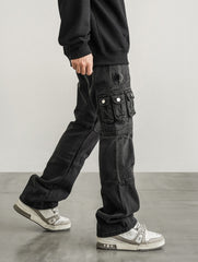 Black Stone Wash 3D Multi-Pocket Work Denim